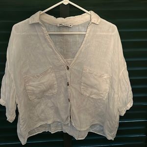 Zara size large white crop blouse